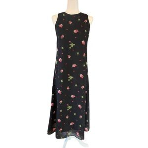 Vintage 90s y2k Long Sleeveless Maxi Shift Dress Red Floral Ivy Ladybugs No Size